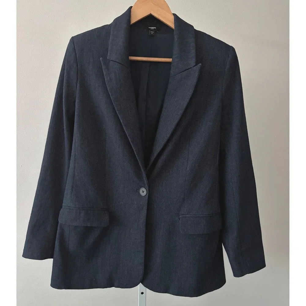 Polished Professional Blazer Size M Dark Wash Editor Lined w/ Vent & Structure - Picture 7 of 13